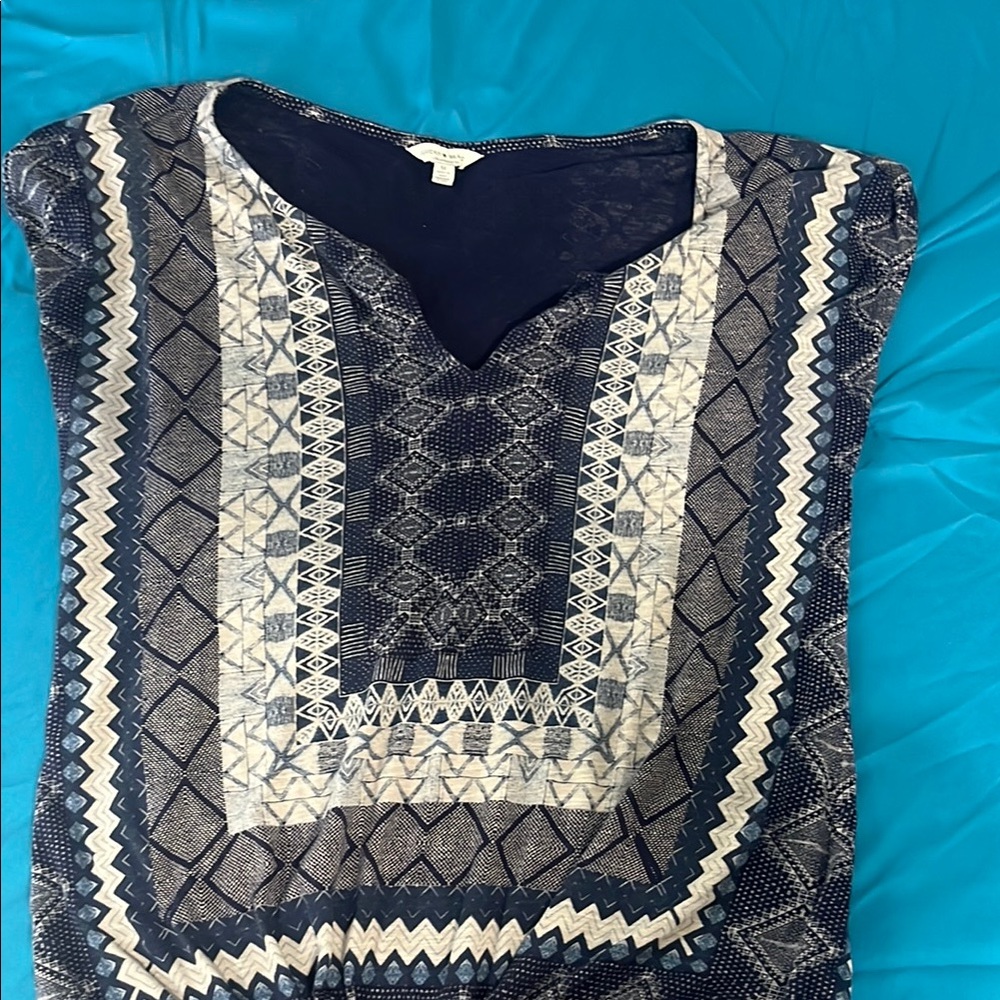 Lucky Brand Navy and Cream Geometric Women's Top